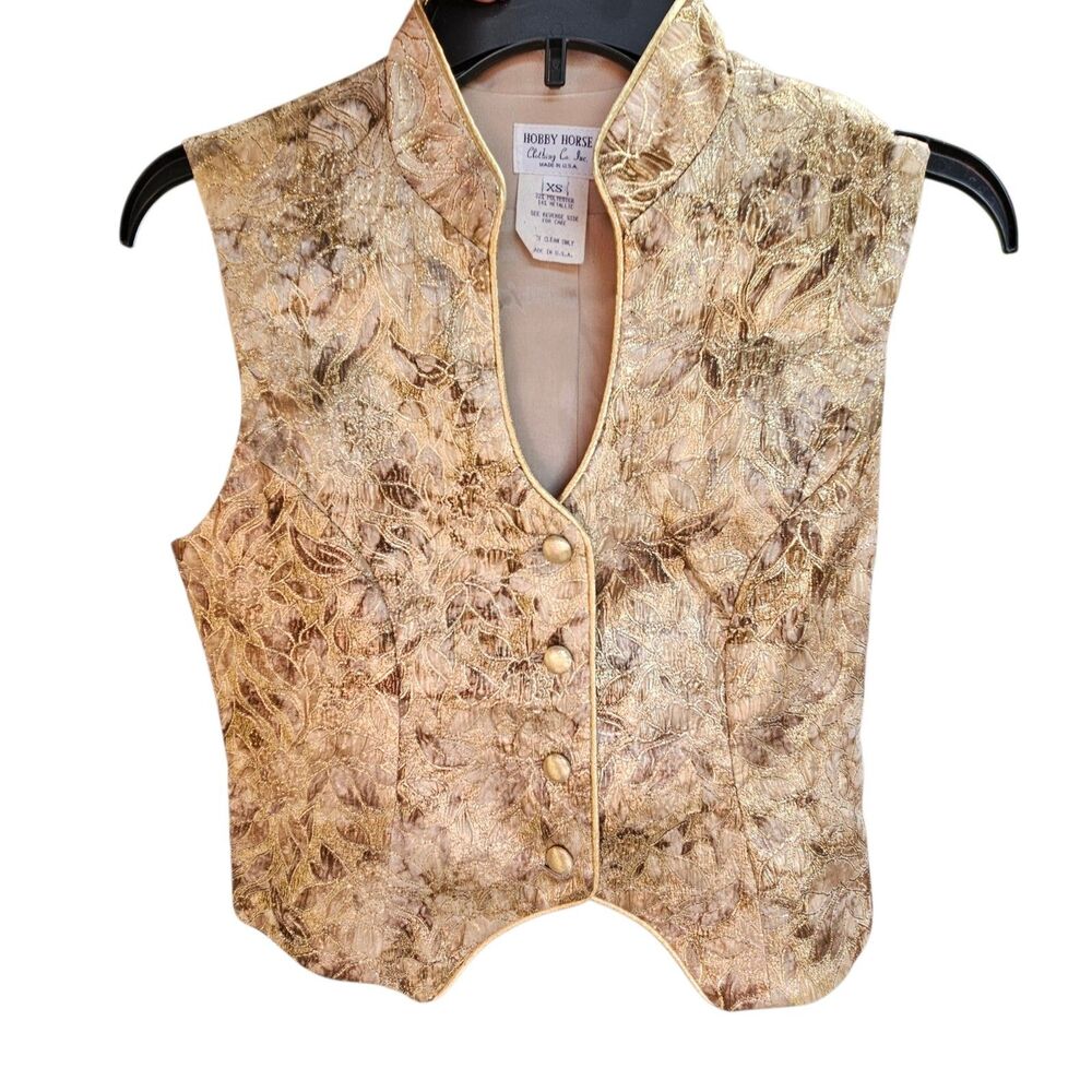 Hobby Horse Western Show Vest Womens XS Gold Floral 4 Button Horsemanship Riding